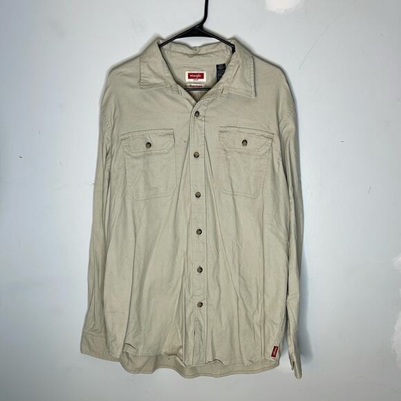 WRANGLER Tan Cotton Blend Flex For Comfort Button Front Long Sleeve Shirt Sz XXL - Picture 1 of 3